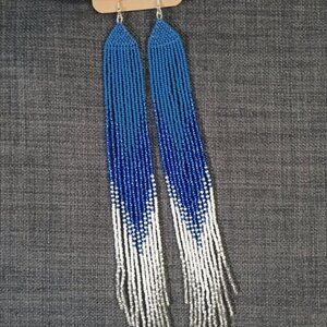 Super long "Auntie" Earrings, Indigenous Handmade Beaded earrings